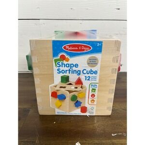 Melissa & Doug Wooden Shape Sorting Cube 12 Shapes Educational Toddler Toy NEW